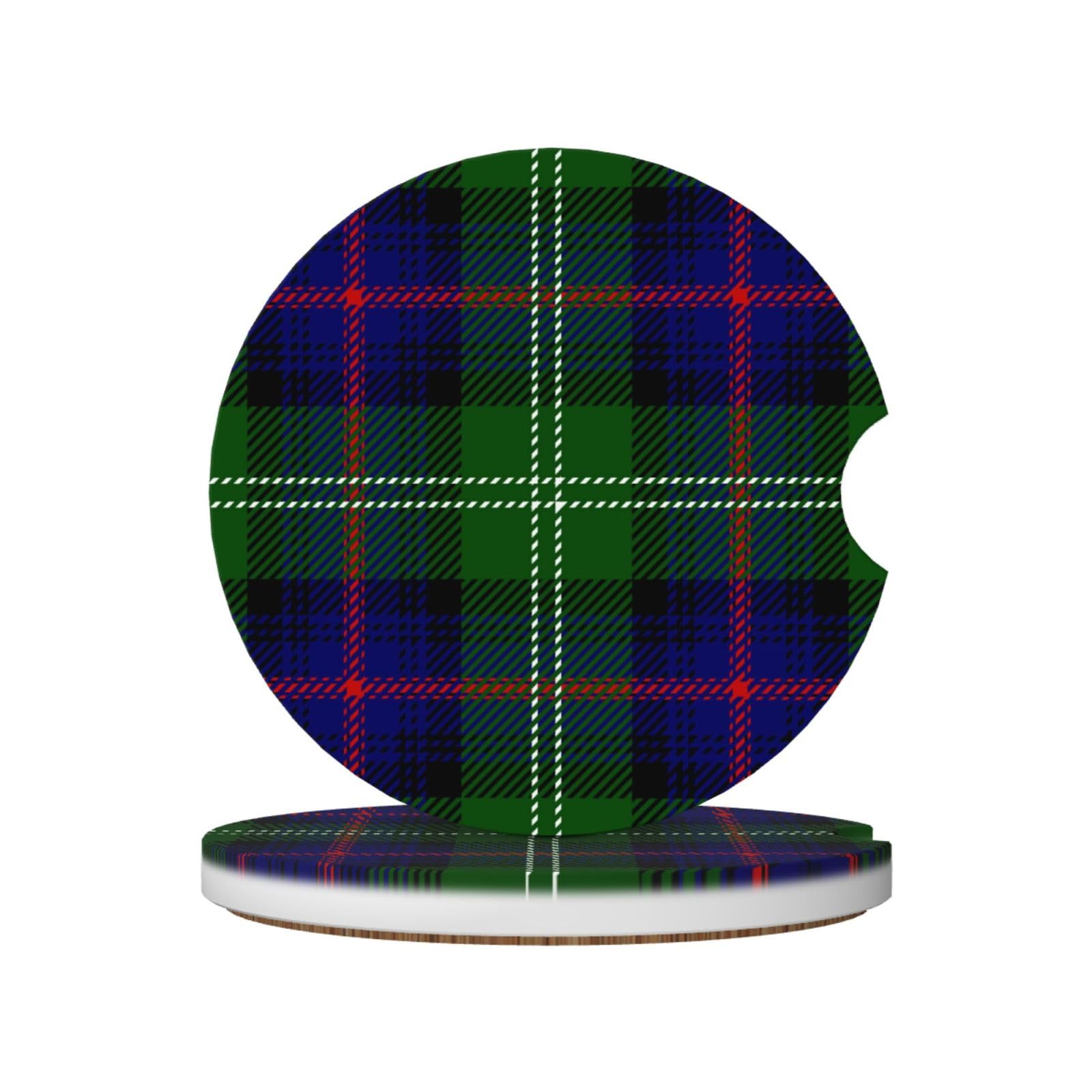 Clan Sutherland Scottish Tartan Plaid, Car Cup Holder Coasters 2 Pack, Absorbent Ceramic Car Coasters with Non Slip Cork Base
