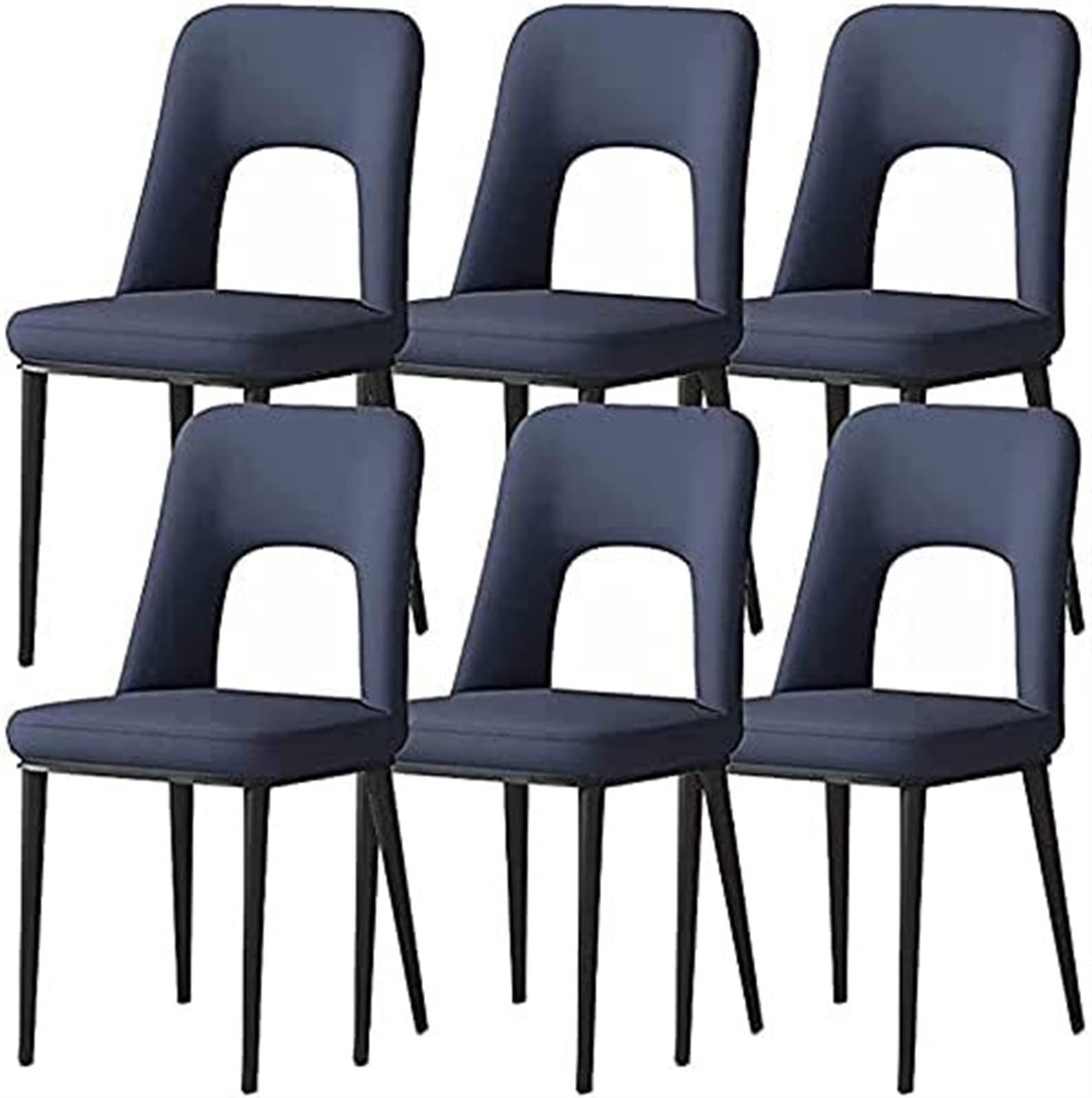 SJIALEN Modern Dining Chairs Set of 6, Office Lounge Kitchen Bedroom Chairs Faux Matte Leather Upholstered Carbon Steel Legs Side Chairs Kitchen Chair (Color : Blue, Size : 40x48x85cm)