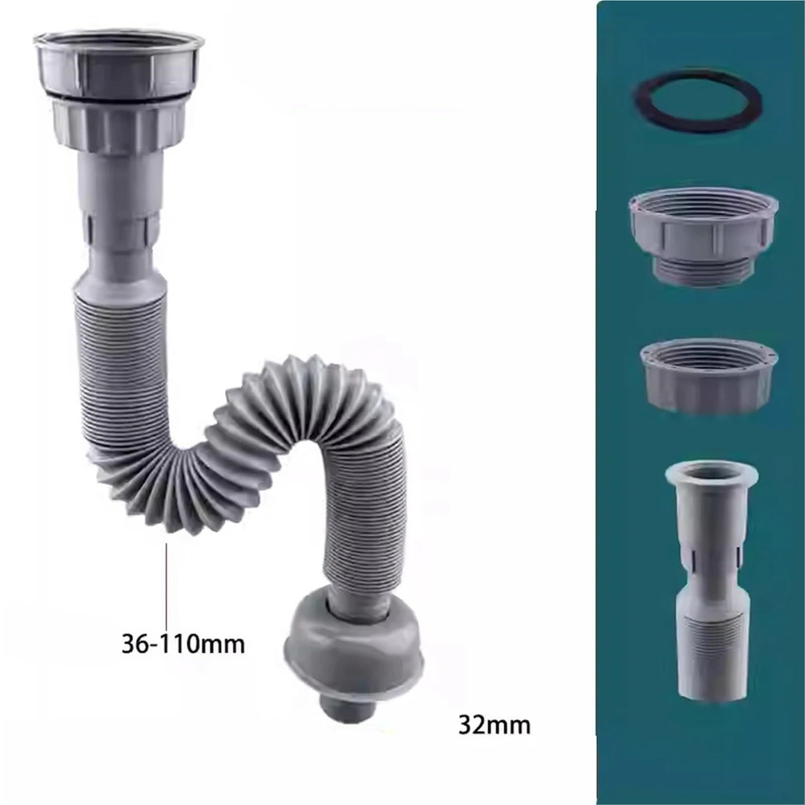 Tubo de desagüe for fregadero cocina, 1 unidad, con interfaz 32/45/56 mm, manguera conexión extensible, repuestos