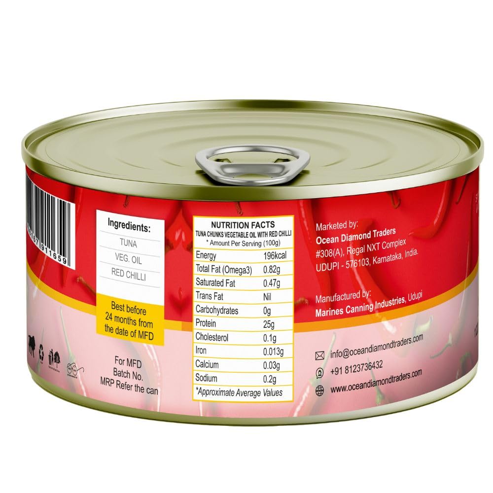 Octoking Canned Tuna Chunks in Oil with Red Chilli, 185g, Pack of 3 - Image 3 thumbnail