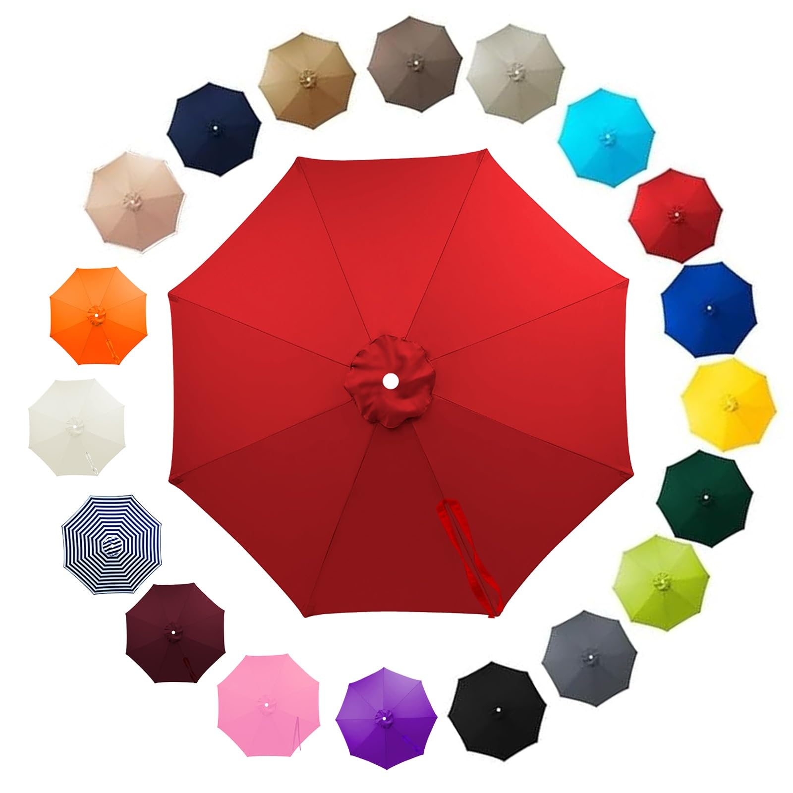 Outdoor Patio Parasol Replacement Canopy 2.5m 2.8m 3.30m 3.5m 6/8 Ribs, Fade Resistant Garden Umbrella Top Fabric Cover, Waterproof UV Protection Sunshade Cloth(Bright Red,2.7m/6 Arms)