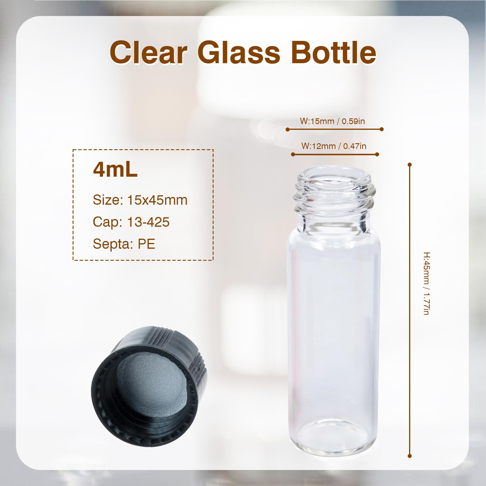 ALWSCI 4mL Flacons à Échantillons en Verre Transparent 100pcs Flacons à Échantillons en Verre avec Bouchon à Vis, PE Liner Sample Containers Lab Vial 15x45mm