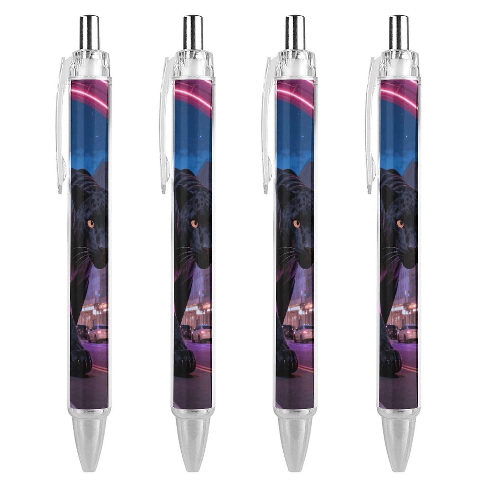 Panther Neon Road Ballpoint Pens Black Medium Point 0.55mm Ball Point Pen Retractable Office Pens with Super Soft Grip Writing Ink Pen for Men Women 4 PCS