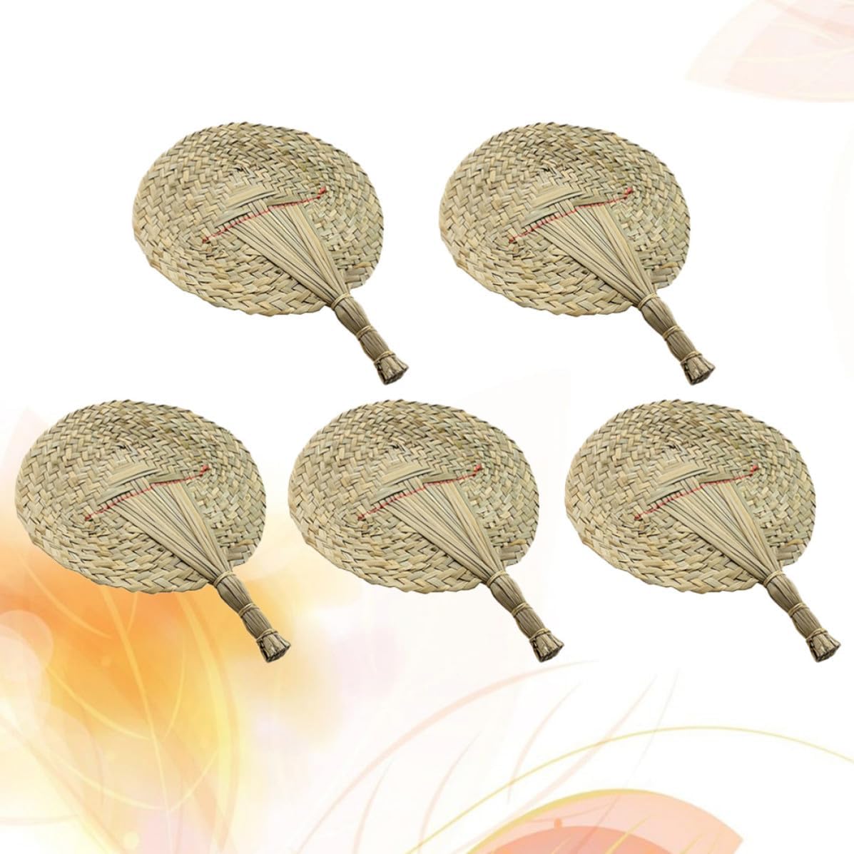 5pcs Grass Folding Hand Fan Khaki Summer Carry Accessory