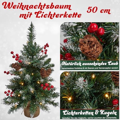 Get Trend Künstlicher Weihnachtsbaum Klein mit Beleuchtung, 50 cm Tannenbaum mit LED Lichterkette, Xmas Deko für Innen (Grüne) – Bild 2