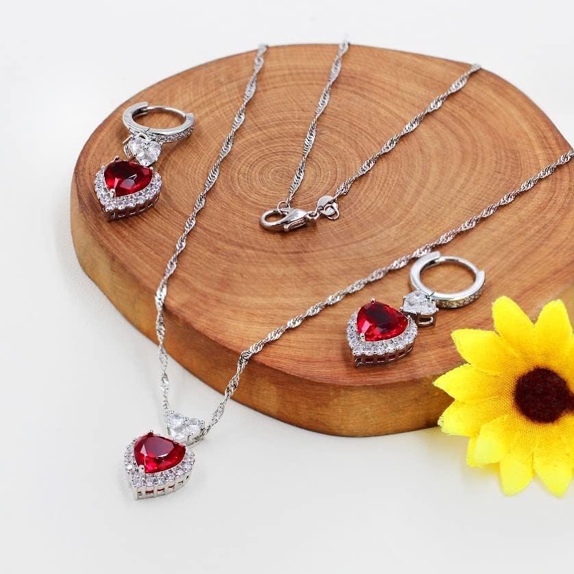 Uloveido Light Blue Heart Pendant Necklace and Drop Earrings Jewelry Set for Women, Fashion Cubic Zirconia Crystal Earrings and Necklace Set for Mom Daughter Birthday Gift Y2903 - Image 4