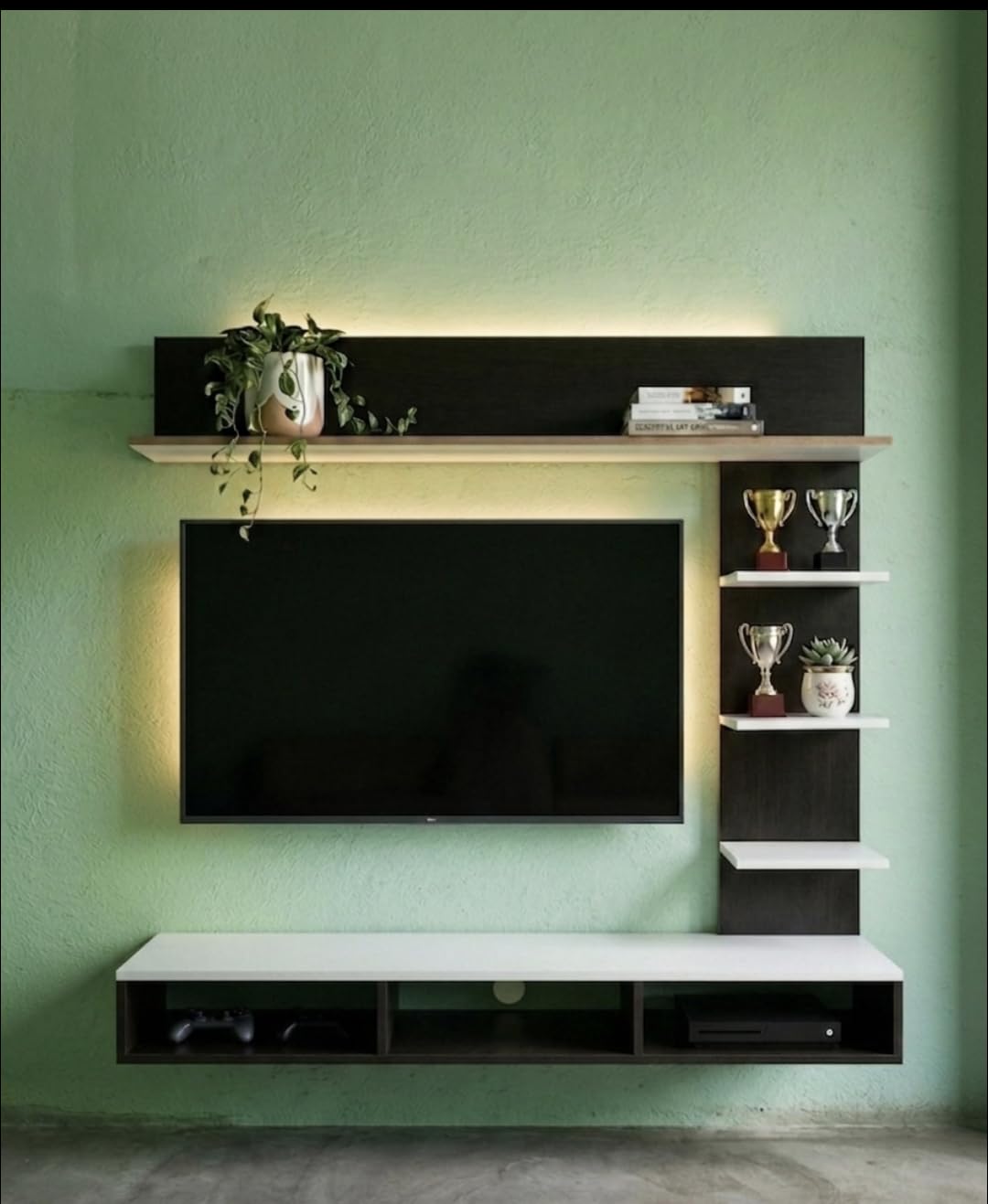 Wall Mounted TV Unit with Open Storage Compartments, Display Shelves, for Living Room-image-38