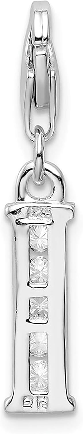 925 Sterling Silver Amore La Vita Polished CZ Letter I Initial Bracelet Charm Lobster Clasp