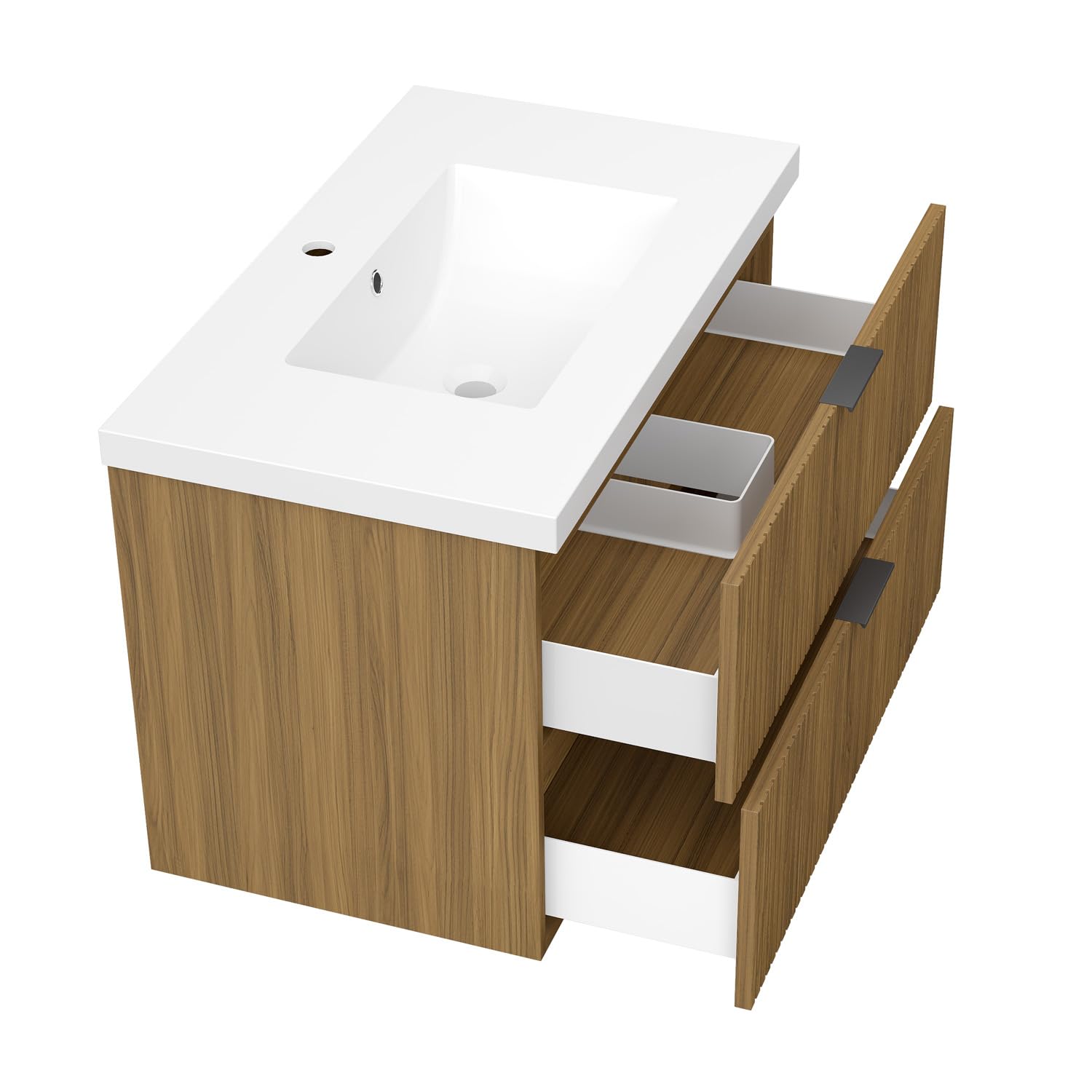 AICA Ensemble Meuble Salle de Bain 80cm avec Simple Vasque - 2 tiroirs Meuble Effet Noyer