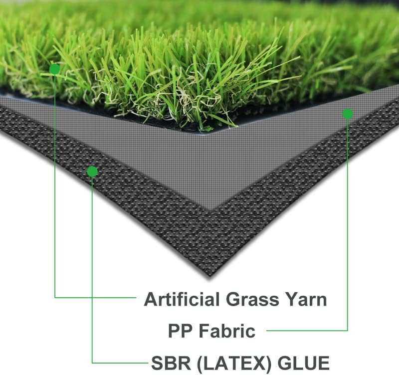 Miniatura 2 de SHNOSU Alfombra de césped artificial de 4 x 4 pies para interiores y exteriores, 1.38 pulgadas de altura de pelo de césped artificial realista con