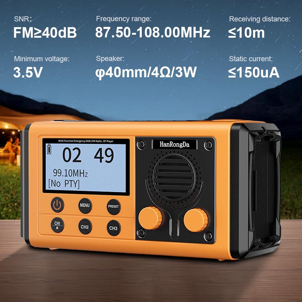 Radio FM DAB 10000mAh con ricarica a manovella solare e altoparlante per la radio di campeggio all'aperto