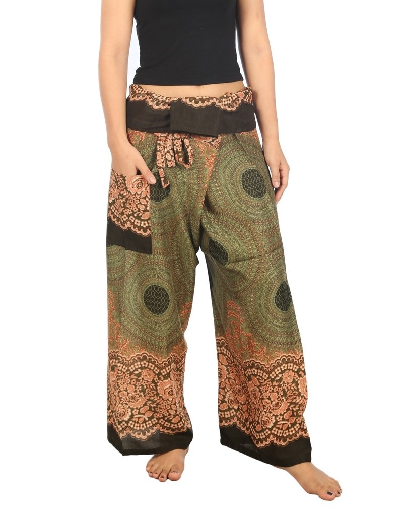 Lannaclothesdesign Women's Thai Fisherman Pants Yoga Trousers Wide Legs Pants