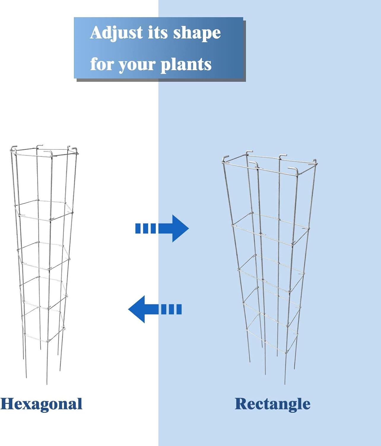 46 Inch Height 5PCS Galvanized Hexagon Folding Tomato Cage,Climbing Plant Support Tower Vegetable Stake Trellis