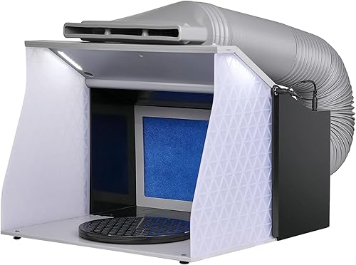 VEVOR Cabina de aerosol para aerógrafo, kit portátil de cabina de aerosol de pintura con 4 luces LED, potentes ventiladores de escape duales, plato