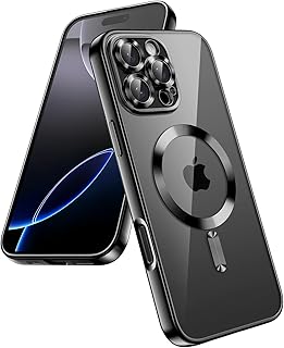 JETech Capa Claro Macia para iPhone 16 Pro 6,3 Polegadas, Proteção Total da Lente da Câmera, Compatível com Carregamento Sem Fio MagSafe, Case de Telefone TPU Galvanizada (Preto)