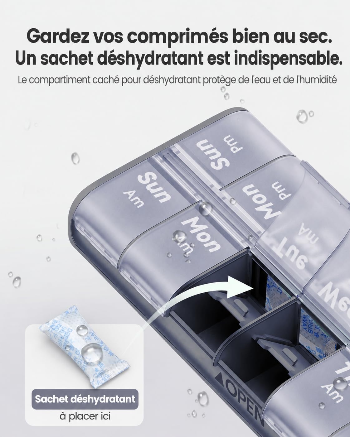 Boîte à comprimés 7 jours Pilulier [certifié LFGB] [Étanche] [Boîte à comprimés 2 fois par jour] Organisateur de comprimés Organisateur de pilulier Boîte à médicaments Matin Soir (Blanc)