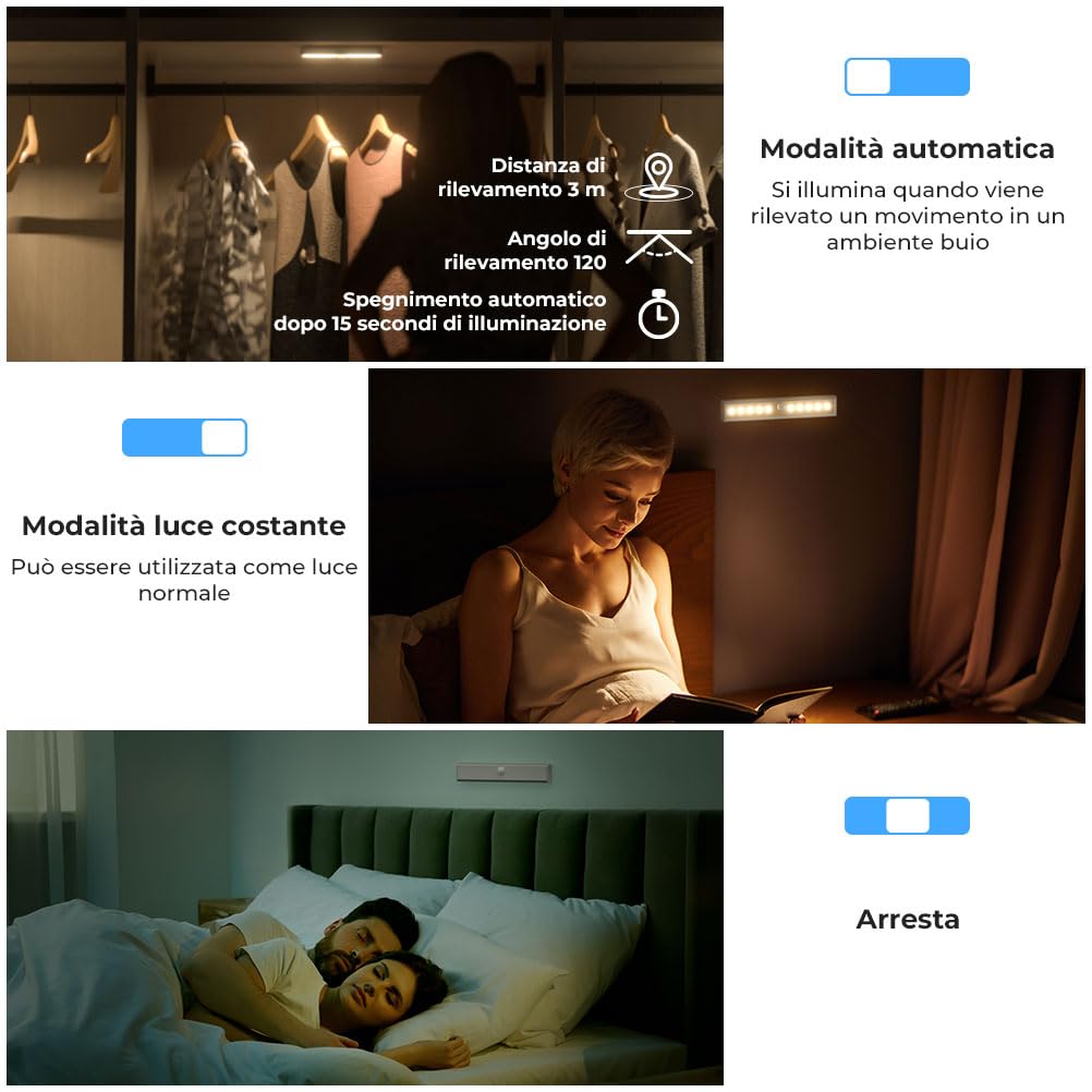 Luce Sottopensile A Movimento | LED Ricaricabile USB | 10 Luci Magnetica Per Cucina, Armadi - Foto 6