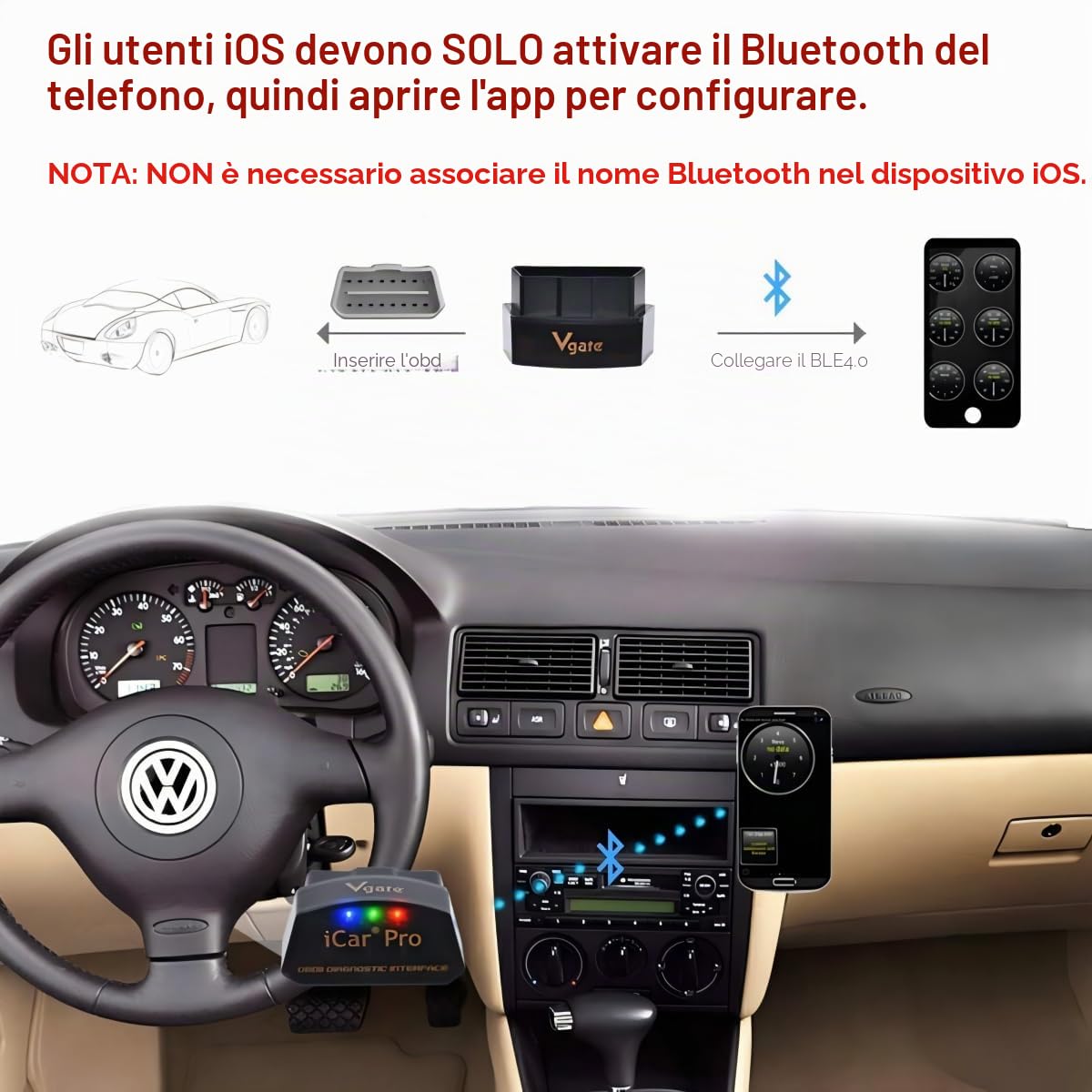 Vgate iCar Pro Bluetooth 4.0 (BLE) OBD2 Lettore di codici di guasto OBDII Codice Scanner Auto Check Engine Light per iOS/Android
