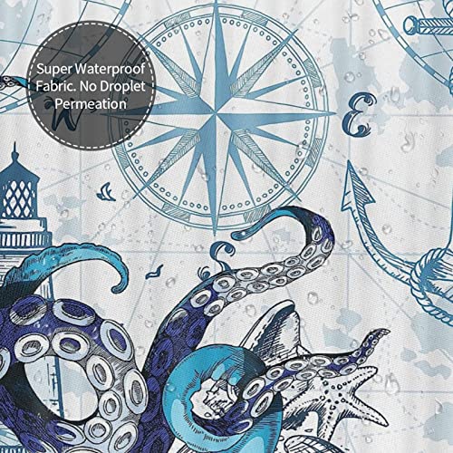 Yudchen Octopus Shower Curtain Nautical Anchor Shower Curtain Waterproof Washable Ocean Lighthouse Shower Curtains Bath Curtain For Bathroom Decor With 12 Plastic Hooks 60"X72" #TOP3