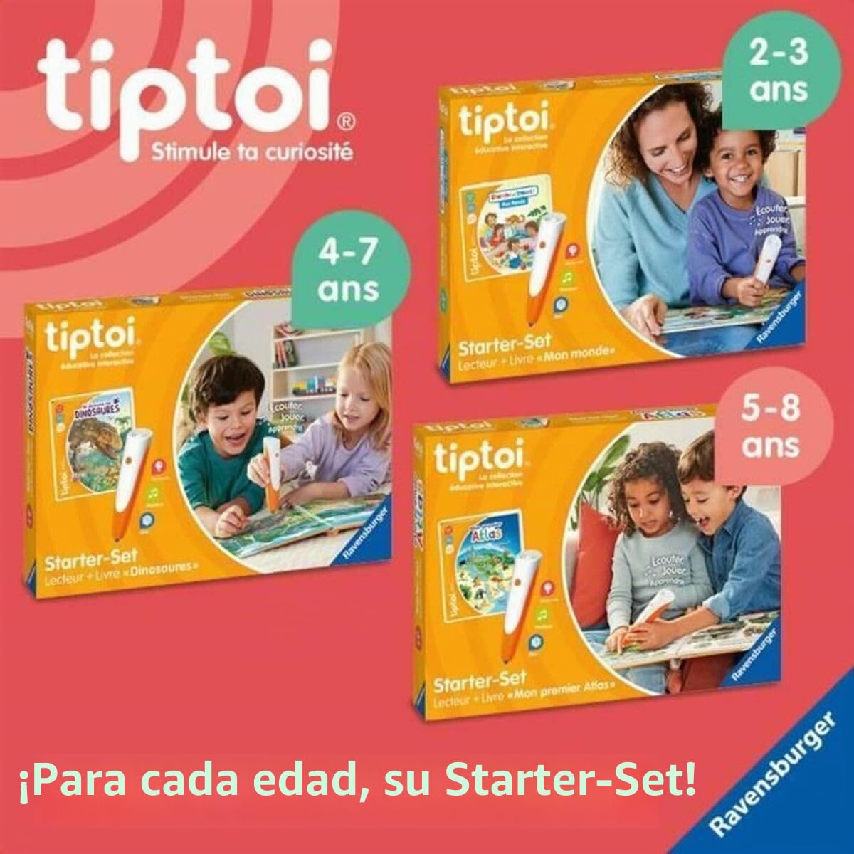 Set de iniciación Ravensburger tiptoi, Lector y Libro «La enciclopedia del pequeño Curioso», Juego Educativo Interactivo sin Pantalla, Aprendizaje Infantil, a Partir de 4 años, versión en francés