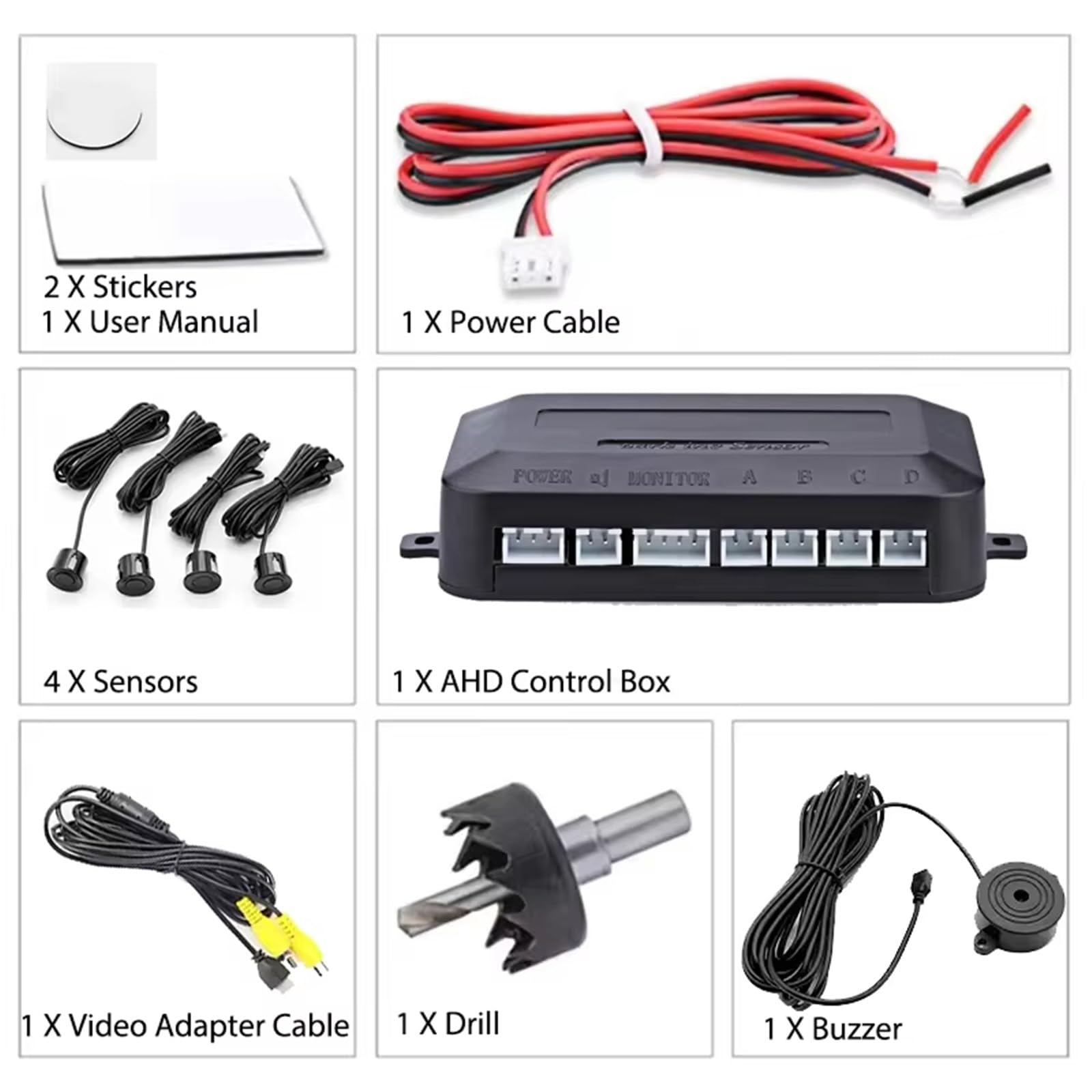 Ayuda de Ondas sonoras CVBS AHD Video Parking 4 sensores Coche Respaldo inverso zumbador Trasero Monitor de Radar Soporte Sistema prevención colisiones en(KZ-033-PEARL White)