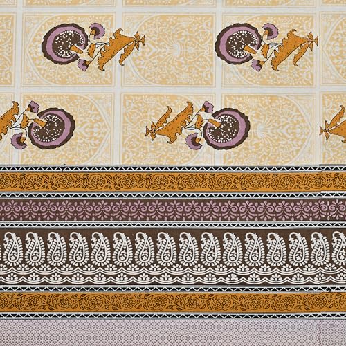 Image of 100% Cotton Single Bedsheet with 1 Pillow Cover | 240 TC Pure Cotton Flat Bed Sheet | Traditional Jaipuri Printed Bedding Set | Soft & Breathable | 60 x 90 Inch (Rangmahal Single 04)