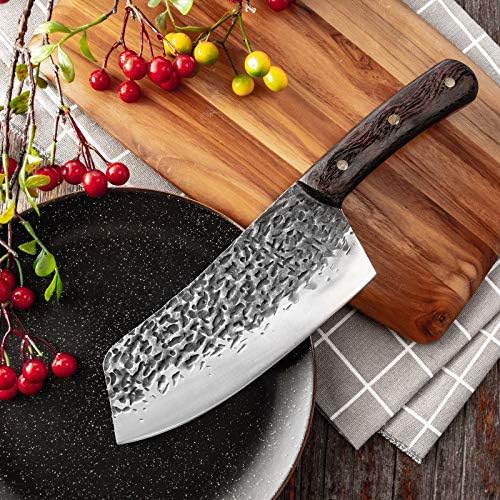 Meat Cleaver,Cleaver Knife, Hand Forged Kitchen Knife Hammer Pattern Chinese Style Kitchen Cutter 5Cr15 Stainless Steel Chop Cut Slice Cleaver Knives