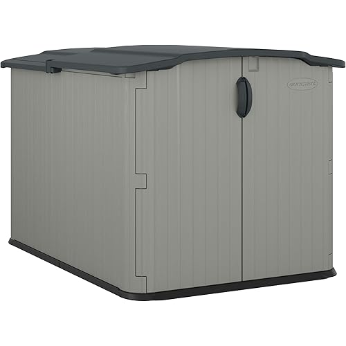 Suncast 138 Cu Ft Horizontal Outdoor Storage Shed, 57.5"x79.75"x52" Glidetop Outdoor Shed with Sliding Lid, Plastic Resin Storage Sheds with Floor for Bikes, Motorcycles, & Lawn Mower, Made in the USA