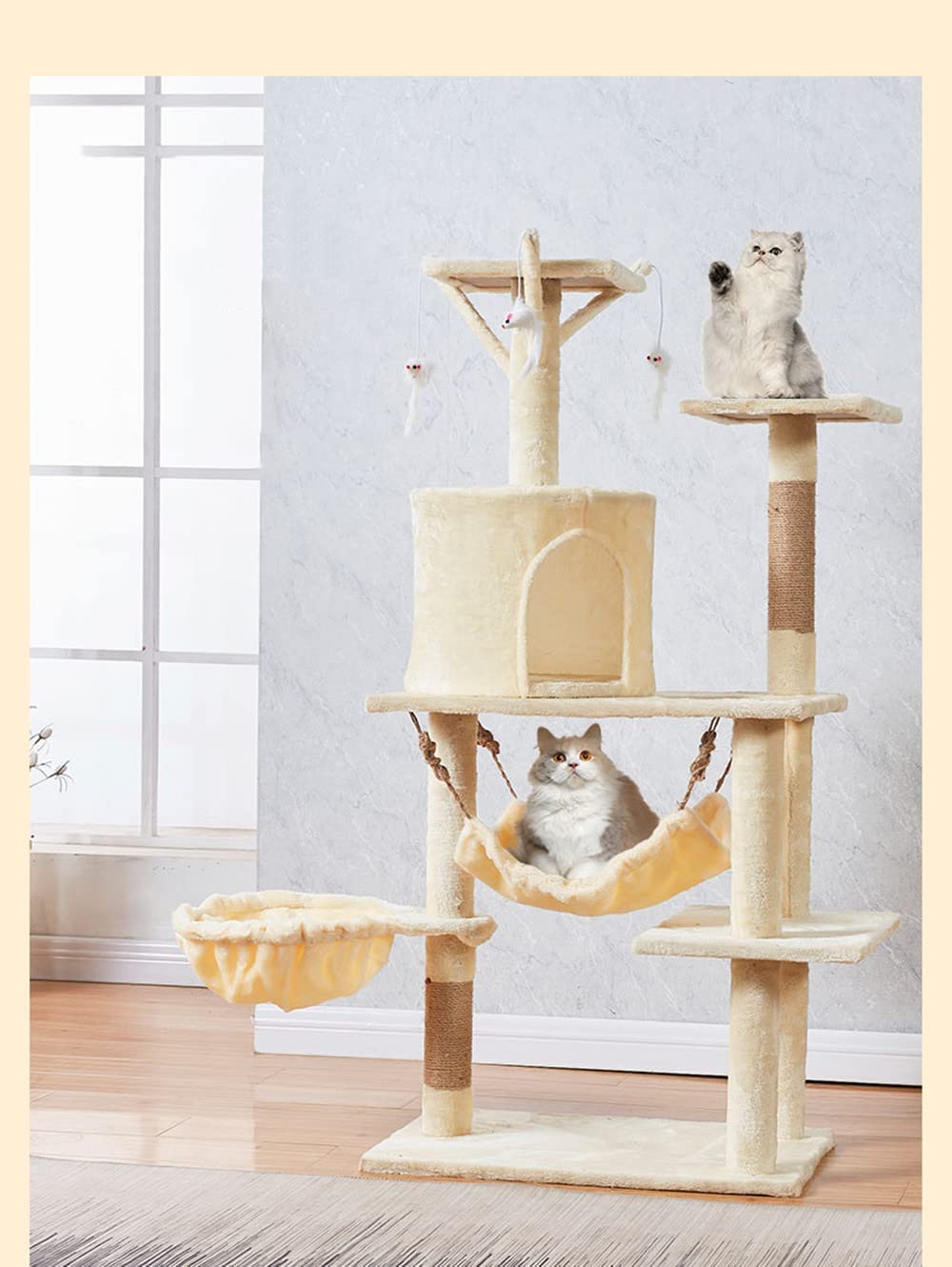 HotsUAE Cat Tree for Indoor Cats,Cat Tree Tower,Cat Bed,with Sisal Scratching Posts,Houses,Cats Activity Tower,Cat Furniture (Beige2-Cat tree)