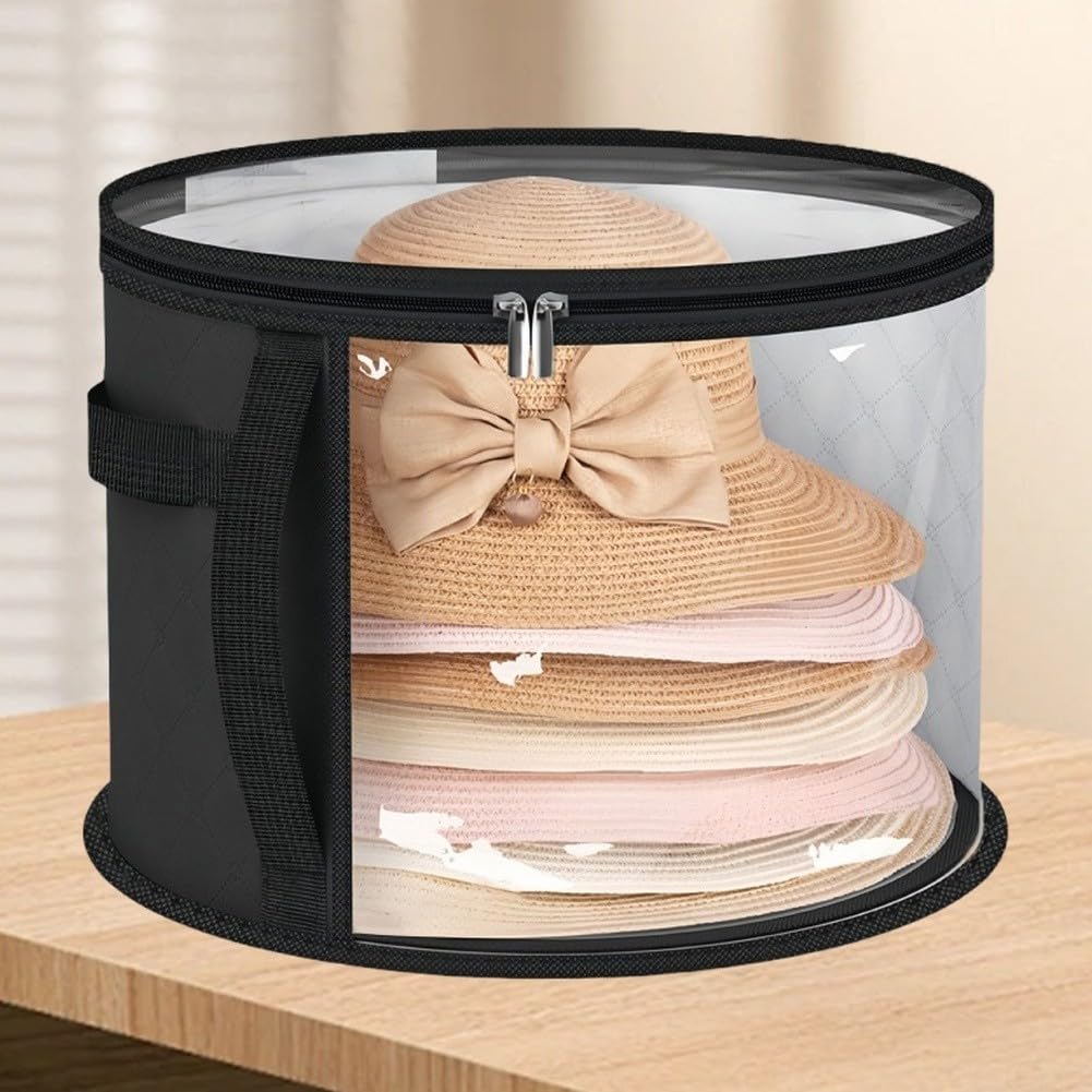 Organizador de sombreros transparente apilable, bolsa de almacenamiento cilíndrica con asa para el hogar (gris)
