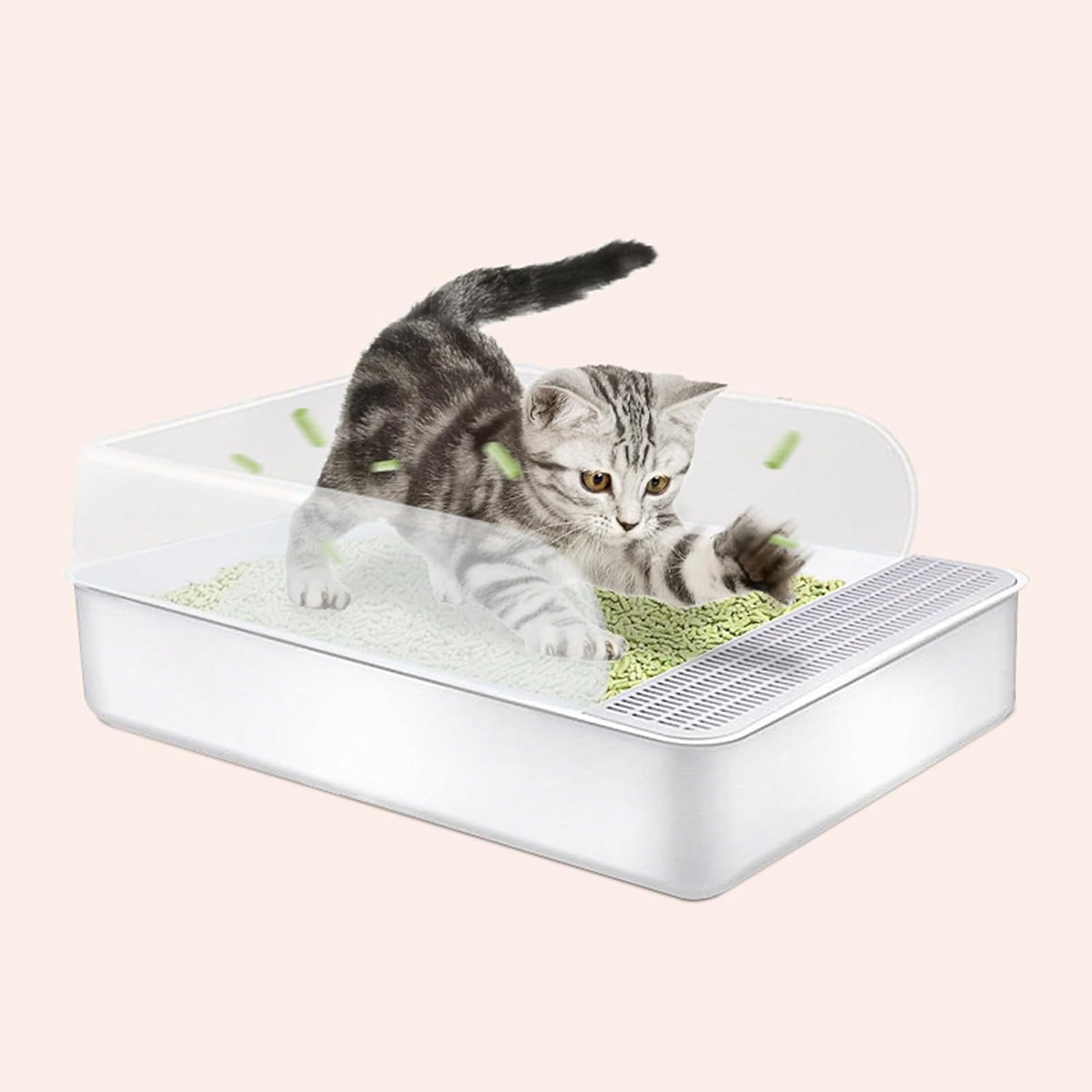 Generic Spacious Open-Style Cat Litter Box Ideal for Kittens and Elderly Extra Large Cats, White