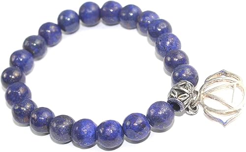 Miniatura 1 de HiJet Hermosa pulsera elástica de cuentas redondas de lapislázuli con cuentas redondas de 8 pulgadas de largo, equilibrio de energía positiva,