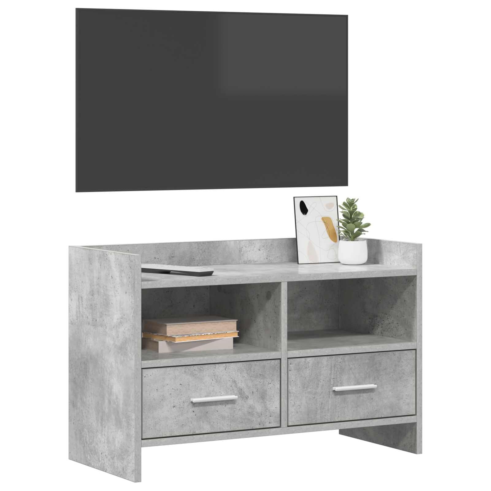 Gecheer TV-Schränk 71,5 x 33 x 47 cm Betongrau Holzwerkstoff, Moderne TV Lowboard Fernsehschrank für Home-Cinema Gamerzimmer Wohnungen Büro8011150