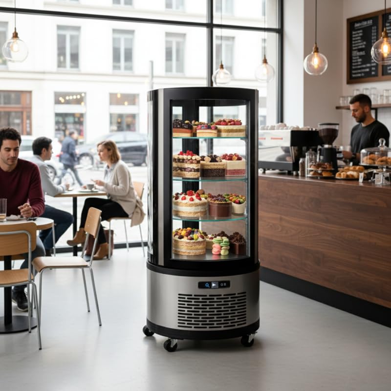 Vitrine Réfrigérée Panoramique Ronde 100L – LED – Rotative – 2/+8°C