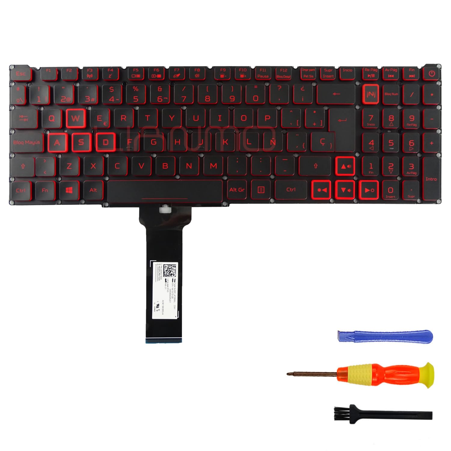 Tastiera di ricambio retroilluminata con distribuzione spagnola per Acer Nitro 5 N20C1 N18C3 N18C4 LG05P_N90BRL NKI15130NG NKI151315D AN515 AN517-51 AN517-52 AN715-51
