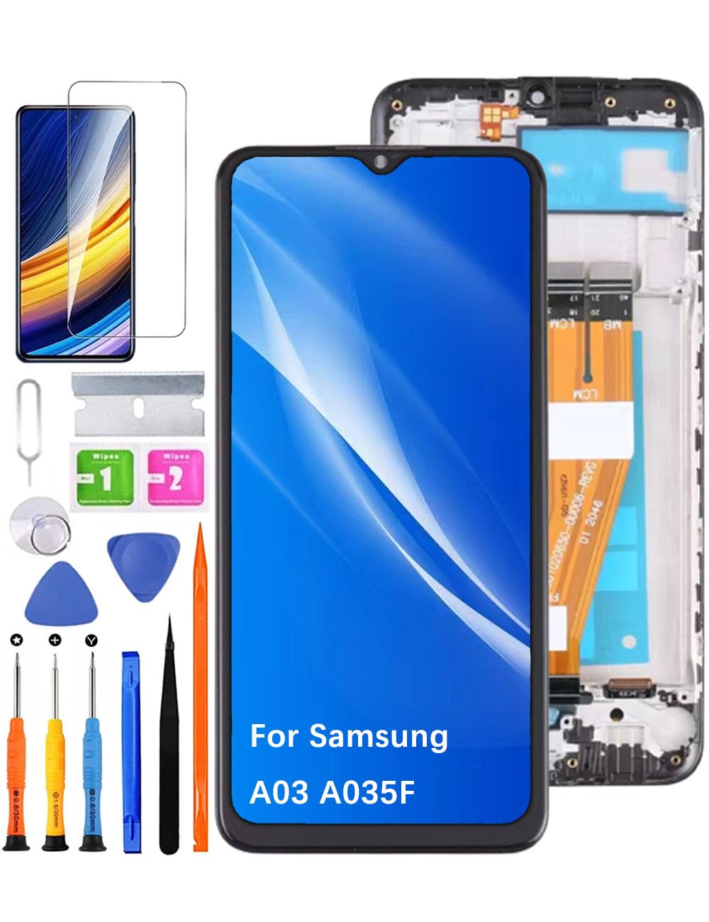 HLYGZX Screen Replacement for Samsung Galaxy A03 LCD Display,A035F A035F/DS A035M Display Touch Screen Digitizer Assembly Repair Parts with Kit（Black with Frame