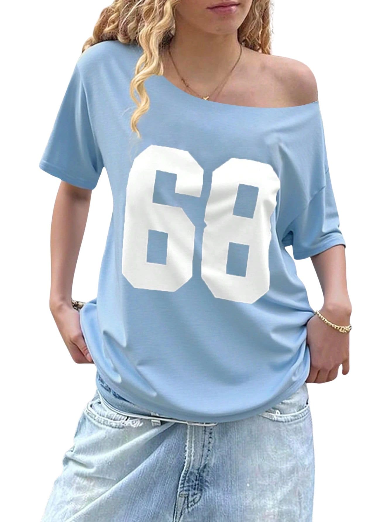 sxv style Women's Casual Numeric Print Short Sleeve T-Shirt, Summer-picture-50