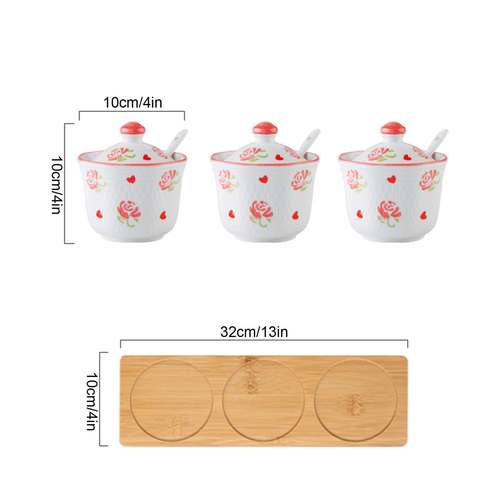 Récipient à Sucre for café, Petit déjeuner, thé de l'après-midi, sucrier en céramique, Motif dessiné la Main Forme Tasse, Accessoires, verseur, Cuisine(Pink Rose,3 Set)