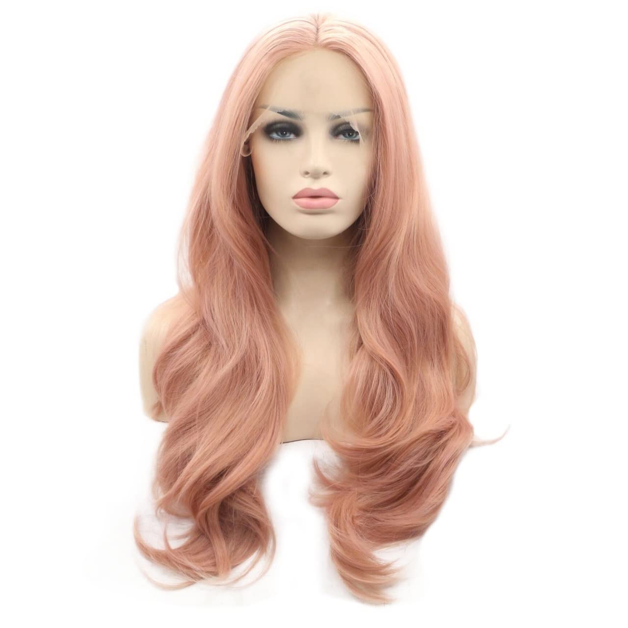 CHEWYZ Wig For Women Long Body Wave Wigs for Women Fluffy Rose Gold Lace Front Synthetic Wig Party Costume Cosplay Hair Fashion for Daily
