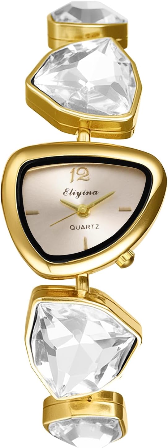 Avaner Women’s Bracelet Wrist Watches: Ladies Vintage Retro Colorful Rhinestones Triangular Gold Tone Elegant Analog Quartz Watch