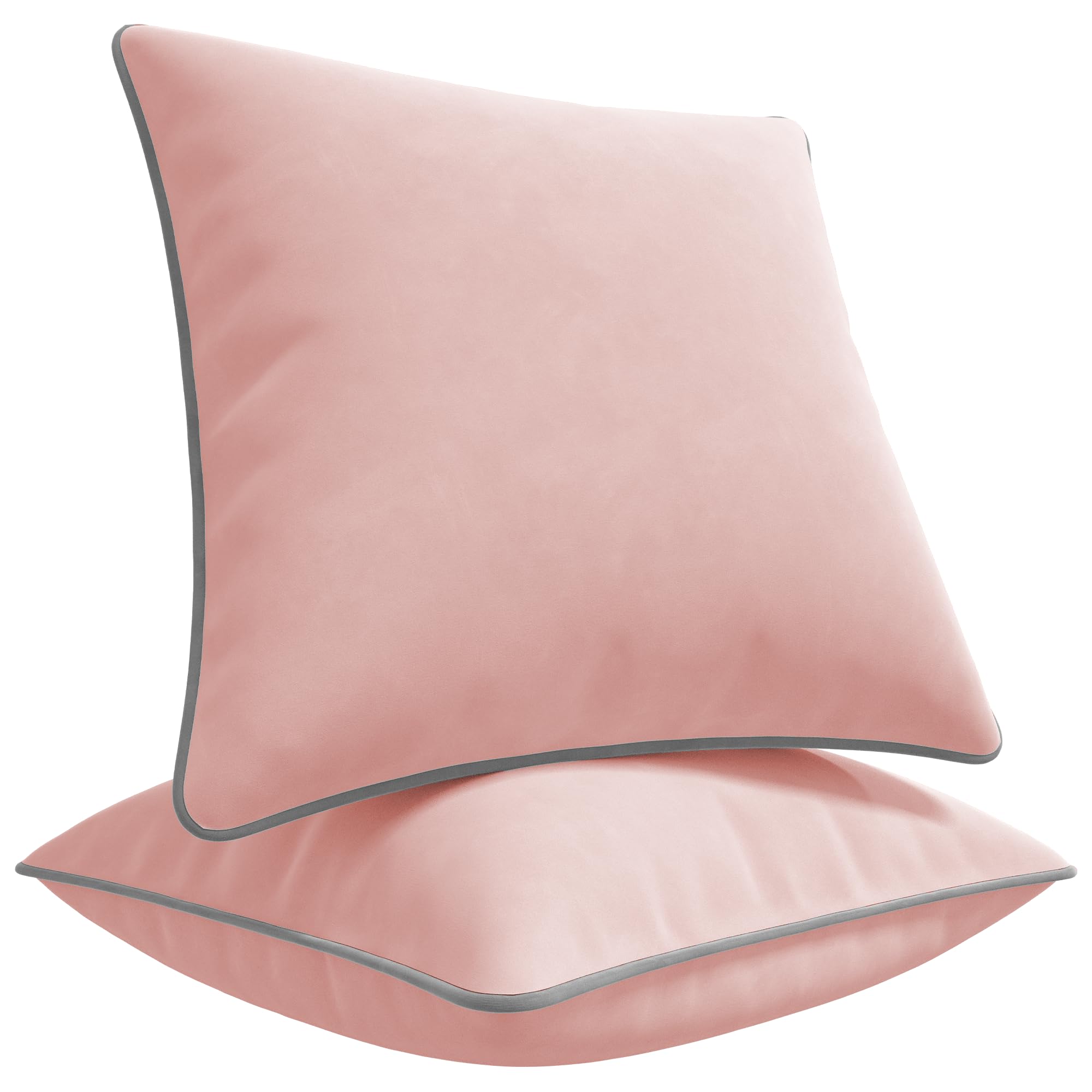 Blau Marité Set of 2 Velvet Throw Pillow Covers with Contrast Piping, Soft Decorative Cushion Covers, Pink and Grey, 18"x18" (45x45 cm)