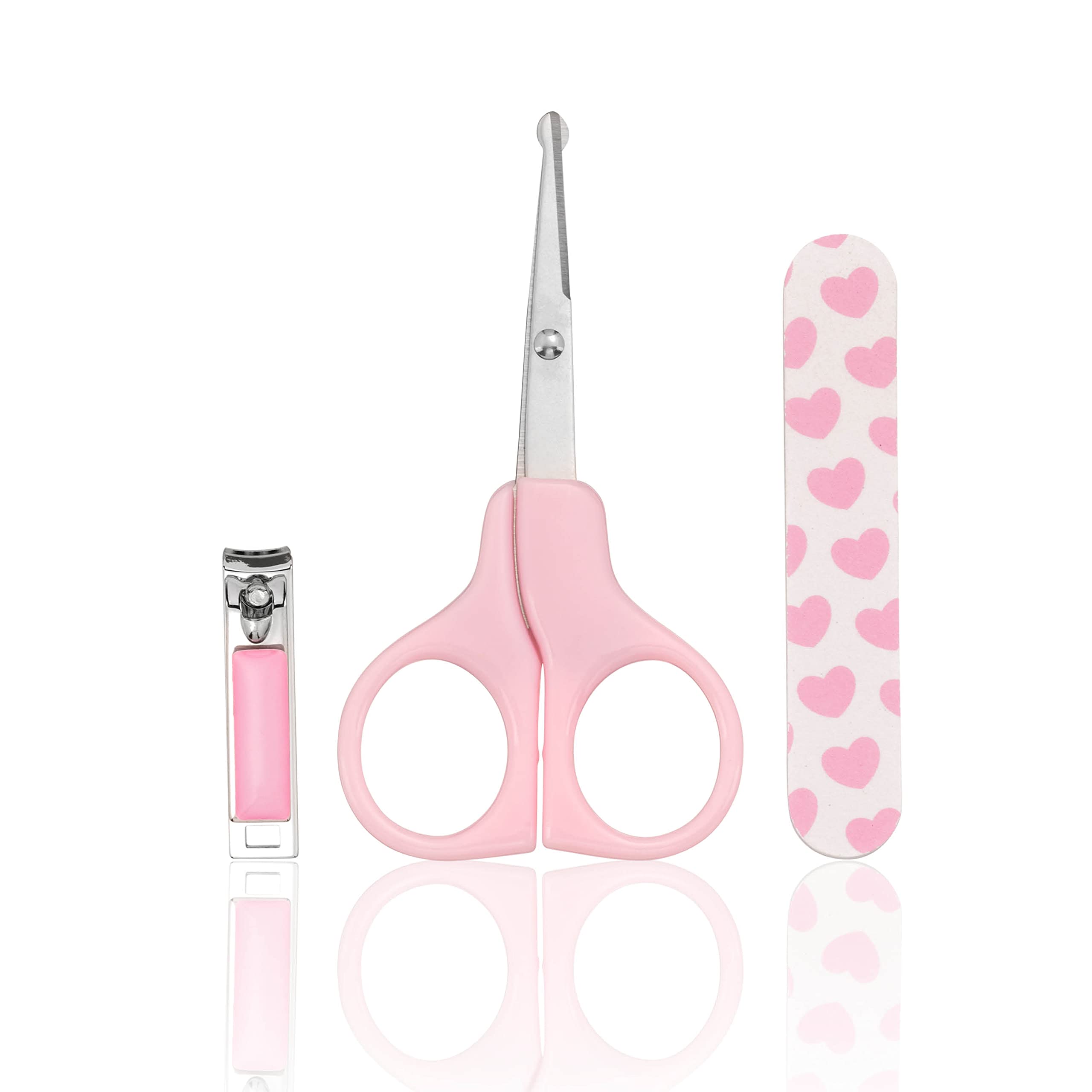 TITANIA Kit de manucure pour bébé (3 pièces) • Ciseaux à ongles pour bébé, coupe-ongles et lime à ongles pour bébé • Kit de soin pour bébé • Kit de soins pour bébés • Kit de soin pour bébé Rose