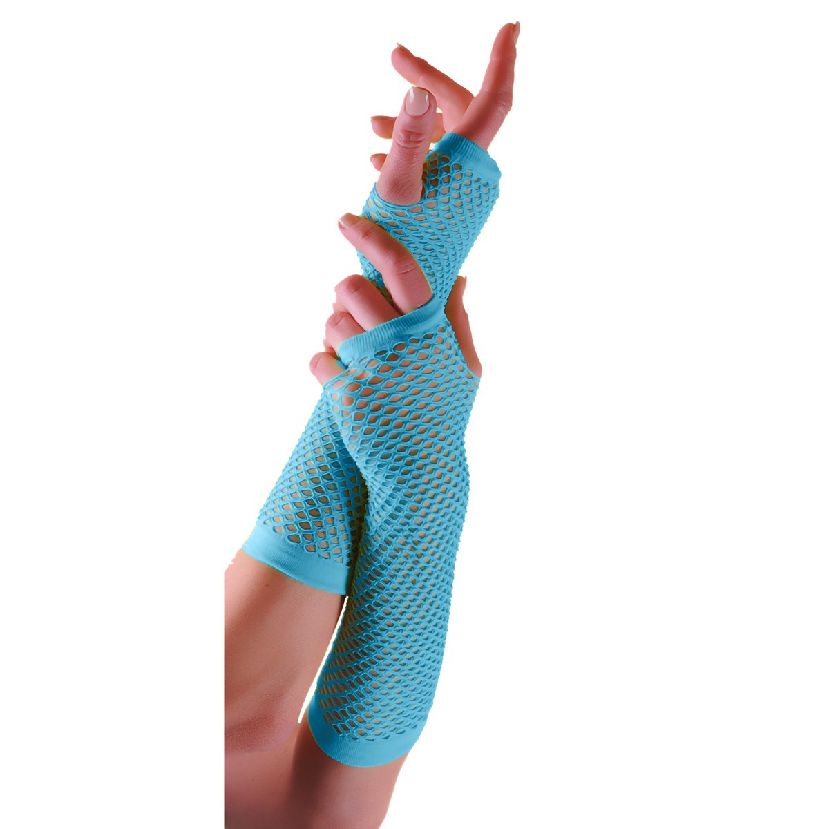 Crazy Chick Women's Turquoise New Long Fishnet Gloves Assorted Colours Fingerless Gloves, Party Fancy Dress Tutu, Neon Fishnet Gloves (Turquoise)