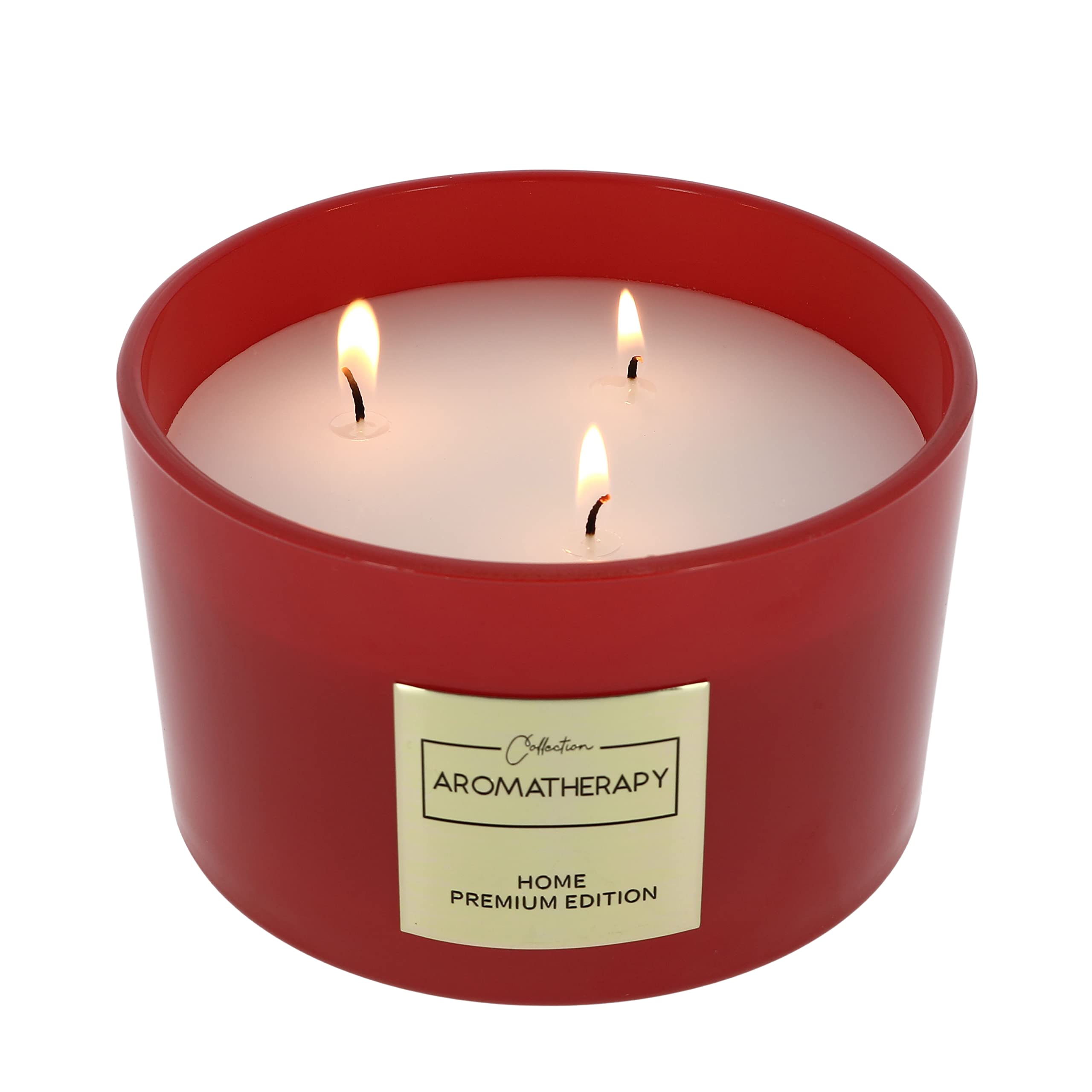 Frische Baumwolle - Fresh Cotton - Große 3-Docht Duftkerze im Glas - Windlicht - Aromakerze - XXL Glas - SPA - Rotes Kerzenglas