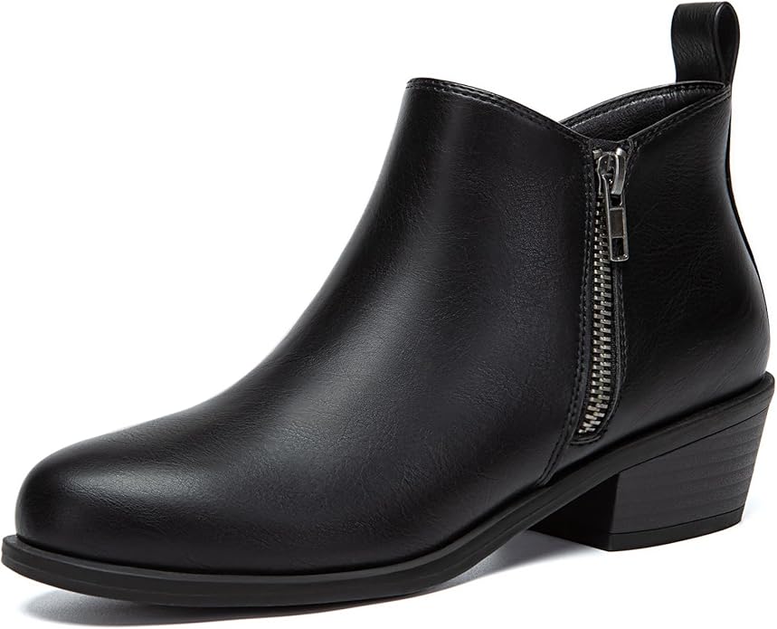 Athlefit Women's Ankle Boots Chunky Low Heel Comfortable Short Boots Round Toe Dress Booties with Side Zipper
