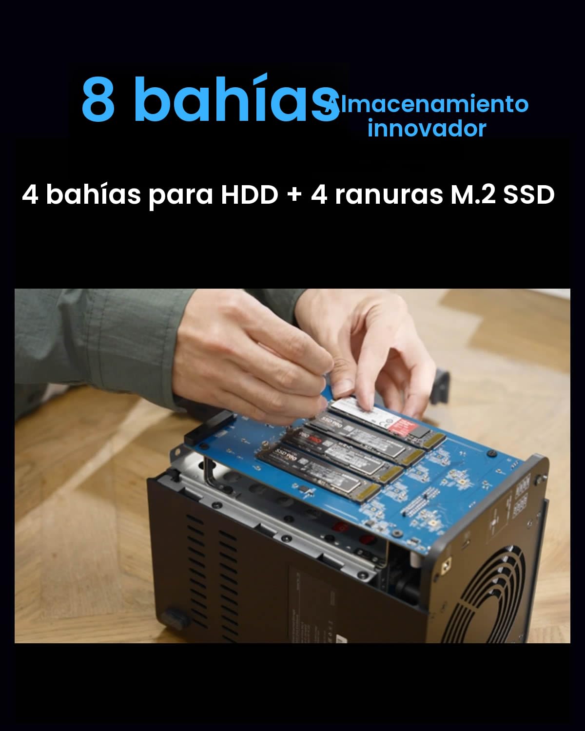 TERRAMASTER D8 Hybrid HDD NVMe Caja USB 3.2 Gen 2 10Gbps Tipo C de 8 Bahías Almacenamiento USB, Compatible con Raid 0/1/Individual/JBOD, Arreglo de Discos Híbrido Exclusivo 2+6 Raid (Sin)