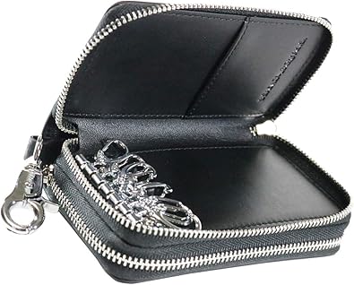 Amazon ブラック キーケース 本革 6連 キーリング 紳士 男性 メンズ レディース 鍵 カバー 小銭入れ カード ランドセル スマートキー キーホルダー コインケース 鍵入れ 6本 牛革 車 F 003a キーケース