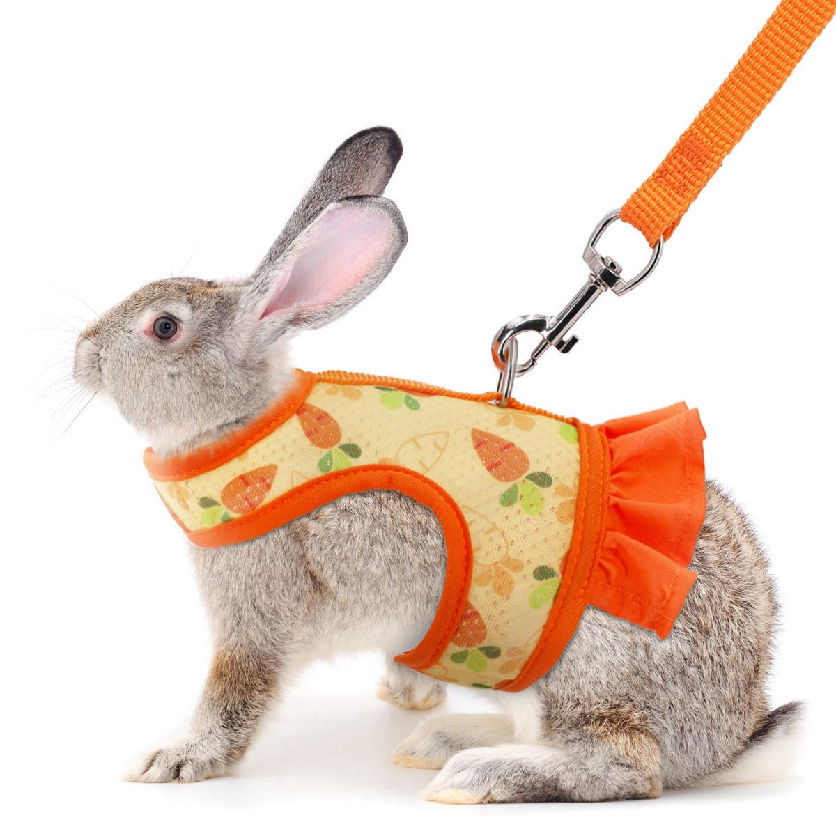 Harnais laisse pour lapin en maille premium orange et motif floral pour petits animaux