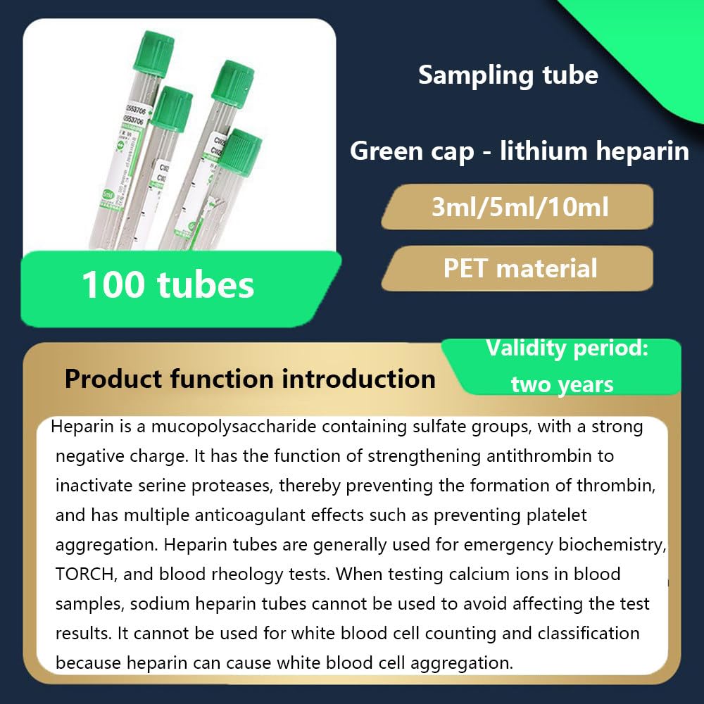 Tubes De Prélèvement Sanguin, 3/5/10 Ml, 100 Pièces/Paquet, Tubes De Prélèvement Sanguin Jetables En Plastique, Tubes D'héparine De Lithium, Pour Laboratoires Et Salles De Recherche,10ml