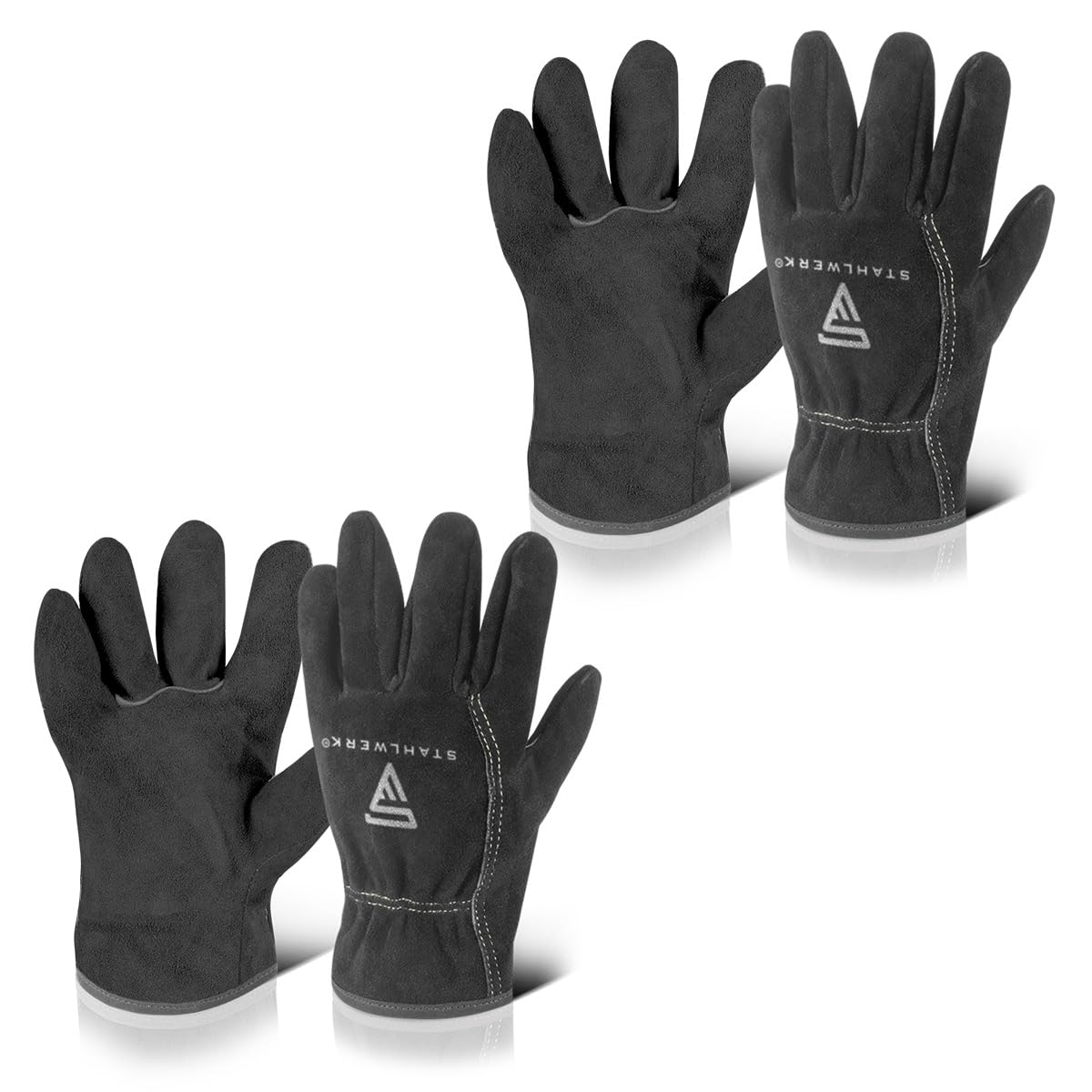 STAHLWERK Lot de 2 gants de soudeur | Gants de protection contre la chaleur | Gants de travail | Gants résistants à la chaleur en croûte de cuir de qualité supérieure pour soudage et découpe au plasma